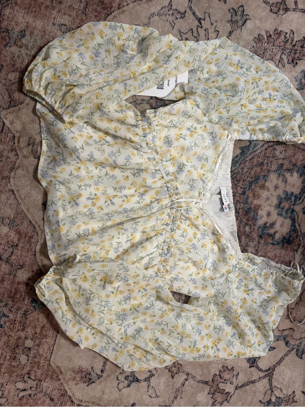 Lush Yellow Floral Puff-Sleeve Blouse